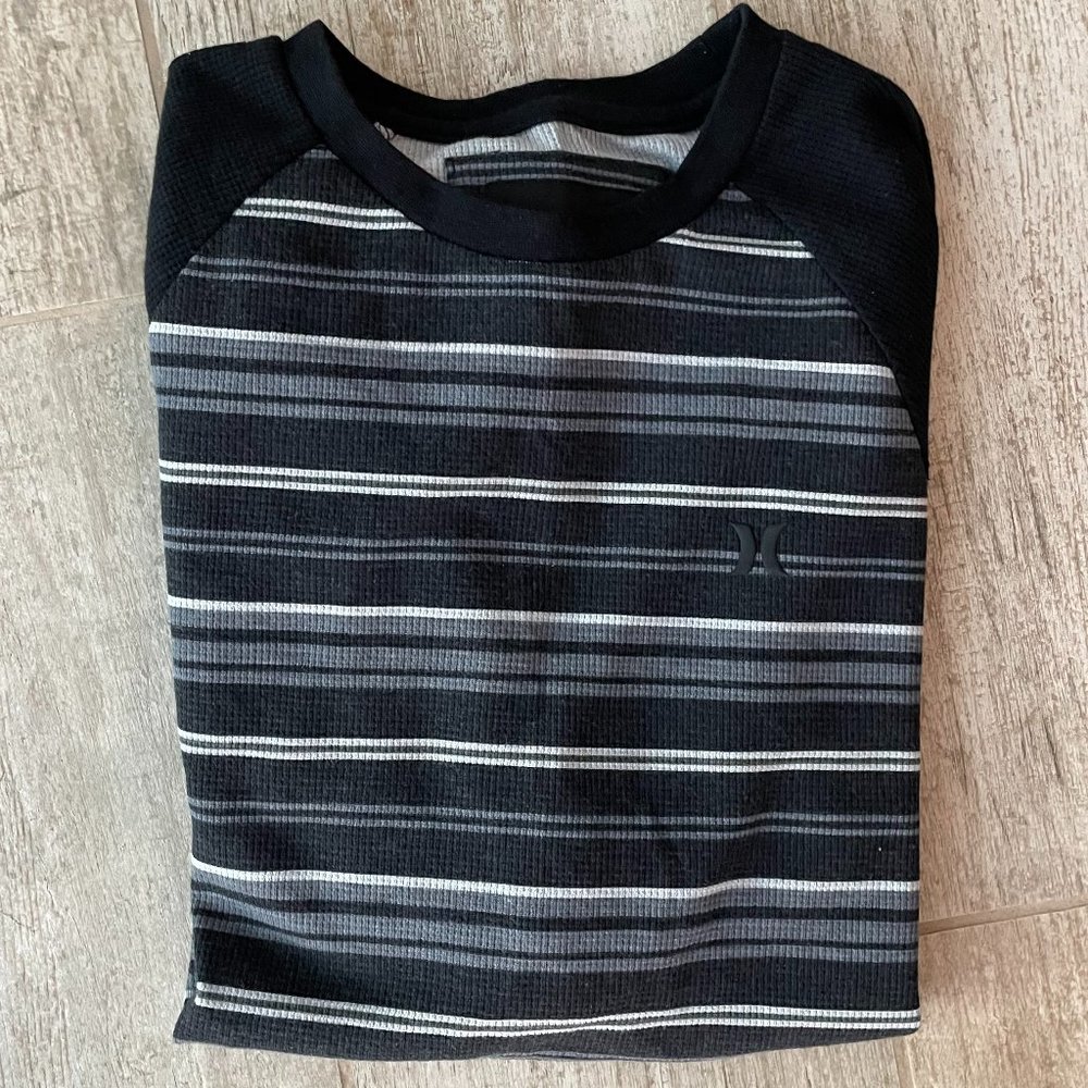 Hurley Ribbed Long Sleeve Black/Grey Striped Shirt - Size S